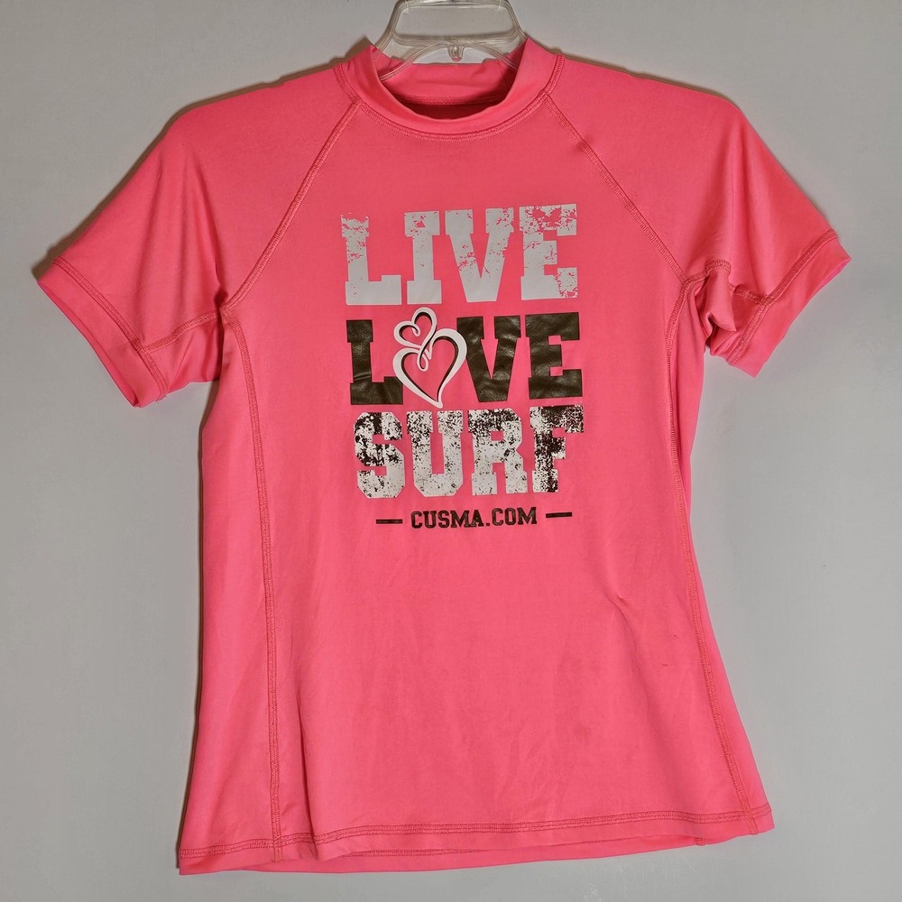 Cusma Live Love Surf Shirt Womens Extra Large Pink Rash Guard UV 50‎ Swim Beach